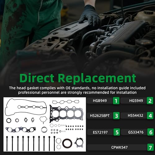 Image of Head Gasket with Bolts Set,1.5L 2000-2017 for Toyota Echo, 2000-2015 for Toyota Yaris, for 1.5L 1497CC L4 DOHC 16V 1NZFE, Replace HGB949, HGS949, HS26258PT, CPWK547, ES72197(55pcs)