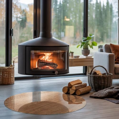 Placa de vidrio para chimenea de 100 cm resistente a chispas y calor con diseño de madera 3