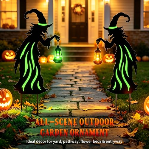 Image of VOOKRY 31.5 inchHalloween Witch Lantern Outdoor Decor,Solar Lighted Witch Stake