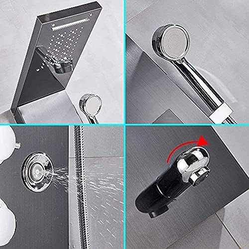 Juego de columna de ducha con panel LED, 5 funciones, con pantalla de temperatura de agua, cabezal de ducha efecto lluvia, ducha de mano y boquilla de masaje corporal miniatura 4