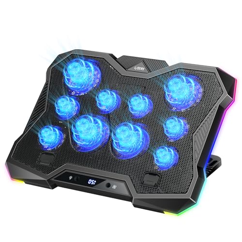 G-STORY Gaming Laptop Cooling Pad, Laptop Cooler with 10 Powerful Turbo Fans for 12-18 Inch Computer Notebook, 1 USB Port, 8 Height Adjustable Cooling Fan Stand