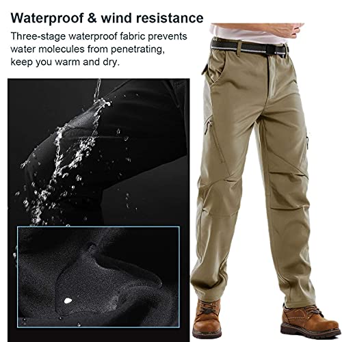 Jessie Kidden Mens Waterproof Hiking Pants, Outdoor Snow Ski Fishing Fleece Lined Insulated Soft Shell Winter Pants (6070 Khaki, 40) #TOP3