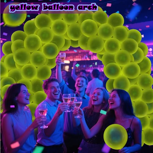 Image of 100 Pcs UV Neon Yellow Balloons 12 inch Neon Party Supplies, Balloons, Glow in the Dark for Birthday, Graduation, Baby Shower,Wedding, Anniversary Valentines Party Decorations