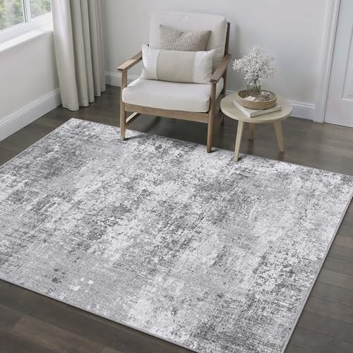PureCozy 4x6 Washable Area Rug Beige Abstract Non Slip Carpet for Office Entryway Soft Low Pile Neutral Modern Throw Indoor Door Mat Kitchen Living Room Bedroom Bathroom