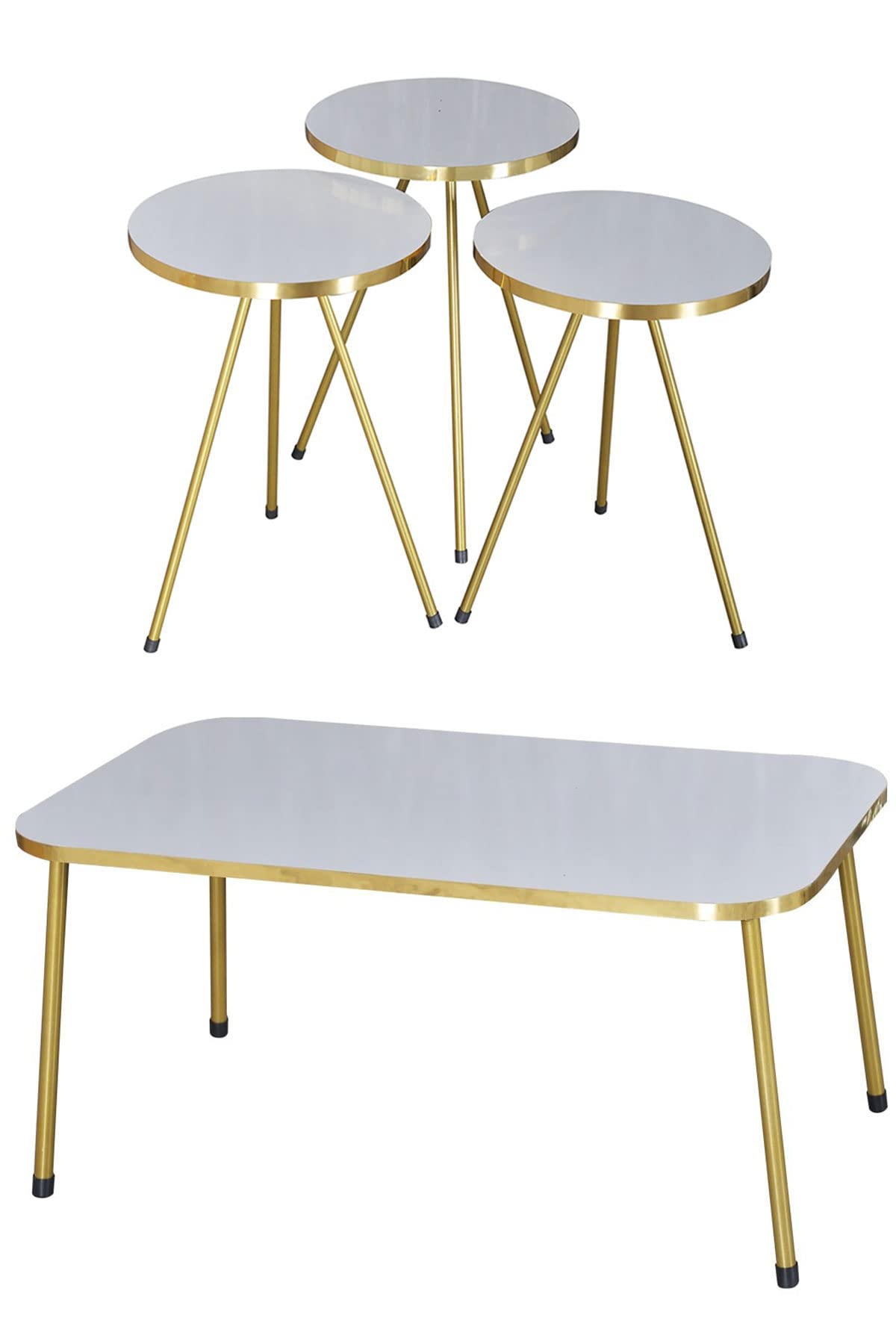 MOOGCOCoffee Table Set with 4 PCS, Coffee Table Set with 3 Nesting Tables and Coffee Table,Set of 4 Accent Tables,3 Stacking Side Tables for Living Room,Set of 4 End Tables,Center Table Set(White)