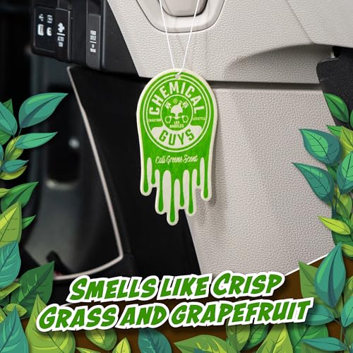 Image of Chemical Guys Hanging Car Air Freshener 12-Pack, Cali Greens Premium Fresh Floral & Refreshing Green Fragrance, Rearview Mirror Paper Fresheners for Cars, Trucks, SUVs, RVs & Boats