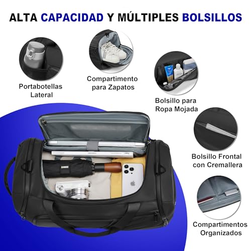 gym bag for men with shoes compartment - 40l duffle bag for travel with wet pocket amp laptop compartmentwaterproof carry on sports bags gym backpack with water bottle holder