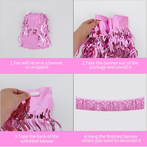 Image of BEISHIDA 3 Pack Pink Wavy Foil Fringe Garland 30ft Tinsel Wall Decor