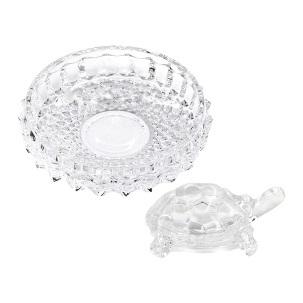 KIRINVEDA Crystal Turtle Tortoise with Plate for Feng Shui and Vastu (Transparent)