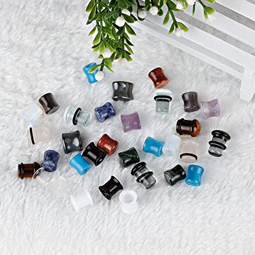 KUBOOZ 32pcs set Mixed Stone Acrylic Glass Ear Plugs Tunnels Gauges Stretcher Piercings 1/2in, 0.1pounds