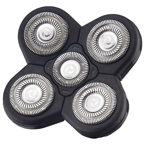 Tête de Rechange pour Rasoir Crâne à 5 Têtes Rotatives, Tête de Rasage Lavable, Lames Résistantes à la Rouille, Accessoire de Remplacement pour Tondeuse...
