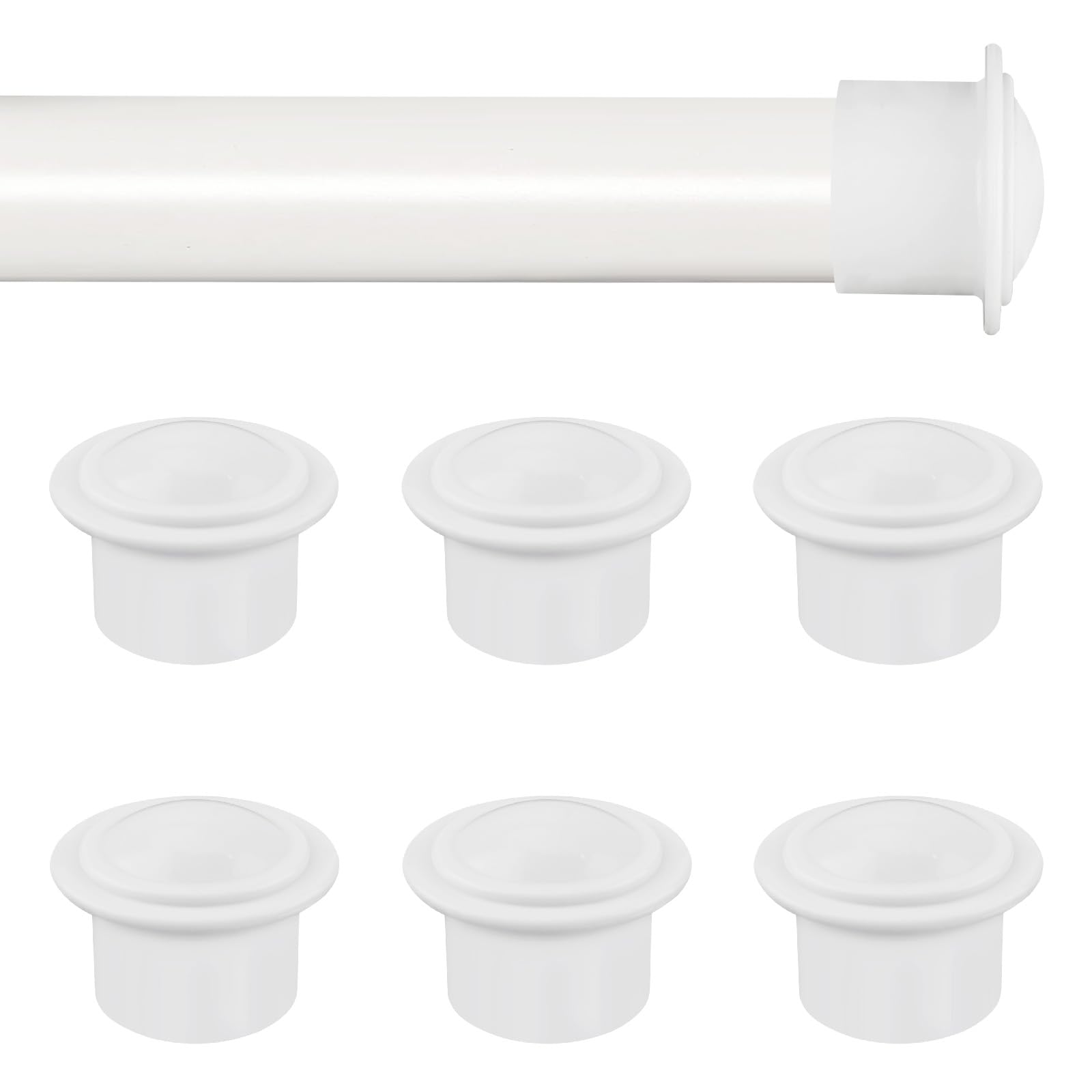 UFURMATE Curtain Rod End Caps, 6Pcs Simple Plastic Curtain Pole Finials Decorative Rod Head for Drapery Pole (White, Fits Dia.28mm)
