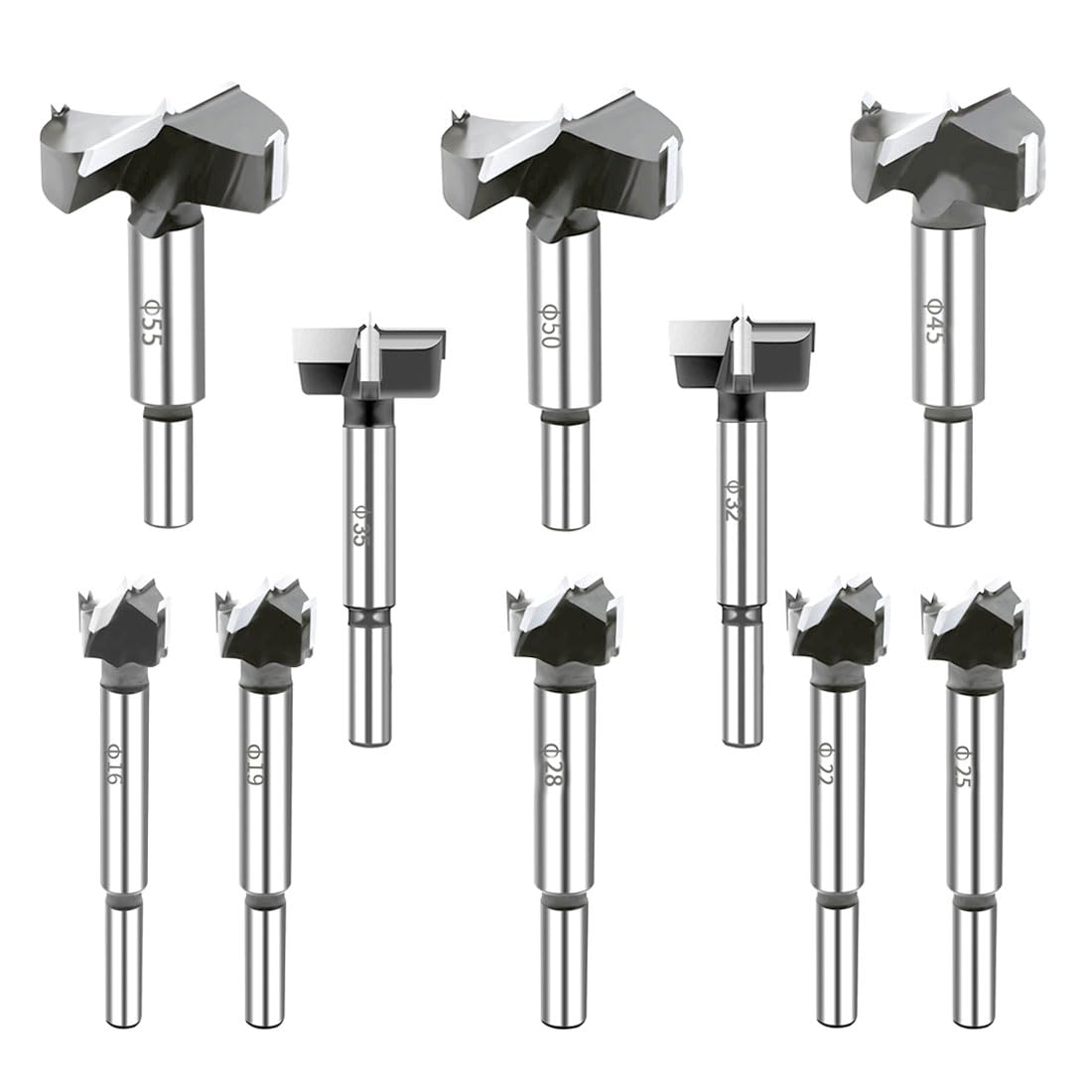 Forstner Drill Bit Set,10PCS Carbide Tipped Forstner Bit for Hard Wood, Wood Drilling Hole Saw Set Woodworking Hinge Cutter Tool Kits for Plastic