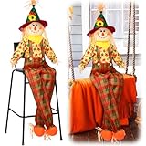 Seenelling 1 Pc Life Size Scarecrow Fall 60" Sitting Scarecrows Large Scarecrow Dolls with Moveable Arms and Legs for Halloween Thanksgiving Harvest Garden Yard Outdoor Decor (Boy)