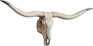 Long Horn Bison Bull Skull Wall Decor Cow Skull Wall Decor Head Sculptures Wall Plaque Crafts Ornaments Bull Horns Decor Environmental Friendly Resin Skull Sculpture Wall Hanging (Color : A)