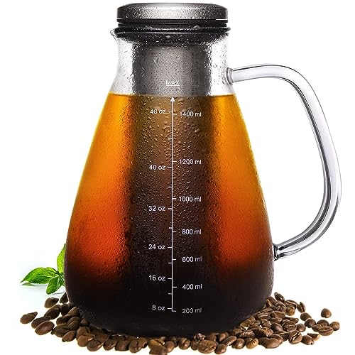 Cold Brew Iced Coffee Maker 51oz, Brewed Coffee Pot with Removable Double Mesh 304 Stainless Steel Filter, BPA-Free Cold - Detailed View