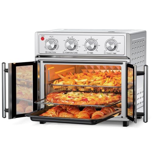 Image of PlumChef 27.5 Quart Extra Large 6 Slices Air Fryer Convection Toaster Oven, French Door, 1700W, Multifunction Oven for Air Fryer, Toast, Grill, Defrost, Bake (Stainless Steel)