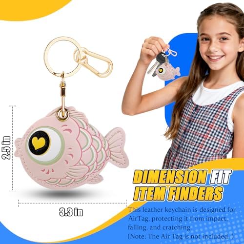 Leather Keychain Holder Case for Airtag,Cute Protective Keychain Cover Compatible with AirTag,Anti-Scratch GPS Case for Keys(Pink Fish) — 사진 2