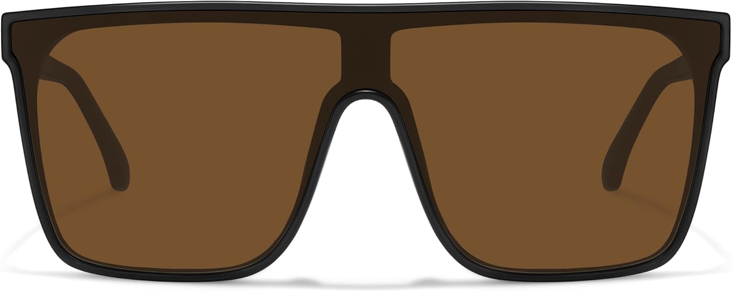 Trendy Square Oversized Sunglasses for Women Men Retro Flat Top Shield Sun Glasses UV Protection Once Piece Lens