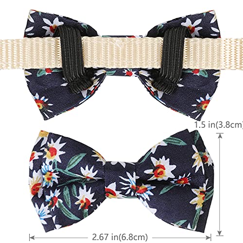 Image of Cat Collar Breakaway with Bells,Cute Cat Bow Tie,1 Pack Safety Kitten Plaid & Flower Collar for Girl Boy Male Cats(Dark Blue /Flower)