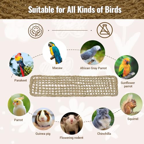 Image of 29.5 x 7 inches Large Bird Seagrass Mat Grass Woven Net Parrot Hammock Mat Parakeet Climbing Rope Ladder with Hooks Bird Cage Accessories for Conure Cockatiel Budgie Macaw