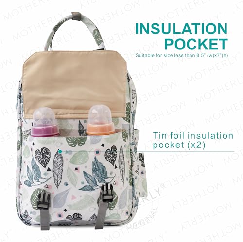 Image of Motherly Printed Diaper Bag for Mothers for Travel, Maternity Bag for Newborn Baby, Mothers Travelling Bag, Multiple Pocket Water Resistant Baby Bag, Hospital Bag for moms(Green Leaf)
