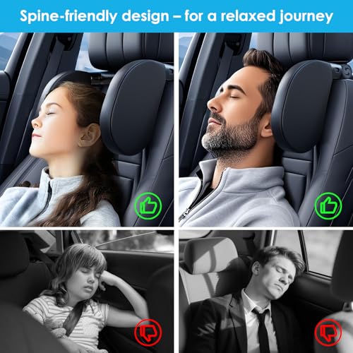 Kopfstütze Auto Kinder & Erwachsene | Nackenkissen für Autoschlaf | Nackenstütze Auto mit Memory-Schaum | Höhenverstellbares Reisekopfkissen (2025 Neu) (Schwarz×1)