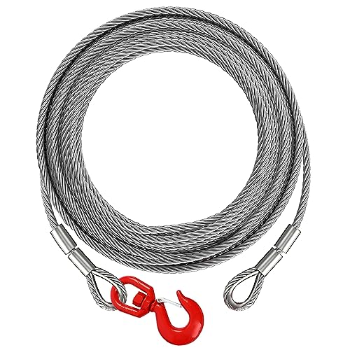 Winch Cable,Towing Cable Heavy Duty,with Swivel Hook 3/8 inch 7x19 Stranded Construction 13980 lbs Breaking Strength for Crane Tow Truck with 1 Swivel Hook and 2 Aluminum Rings 50FT