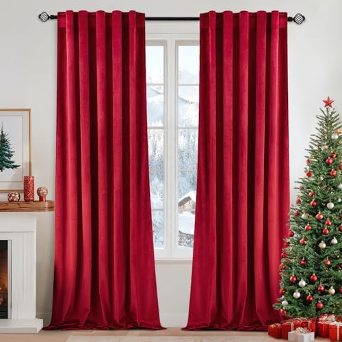 Image of MIULEE Velvet Curtains 52x84 inches 2 Panels Red Blackout Curtains | Luxury, Christmas Decor, Bedroom Living Room, Thermal Insulated, Super Soft Window Drapes, Rod Pocket & Back Tab