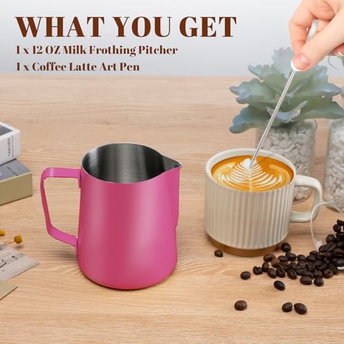 Image of Amrules Milk Frothing Pitcher 12oz Frother Cup Barista Tools, Rose Red