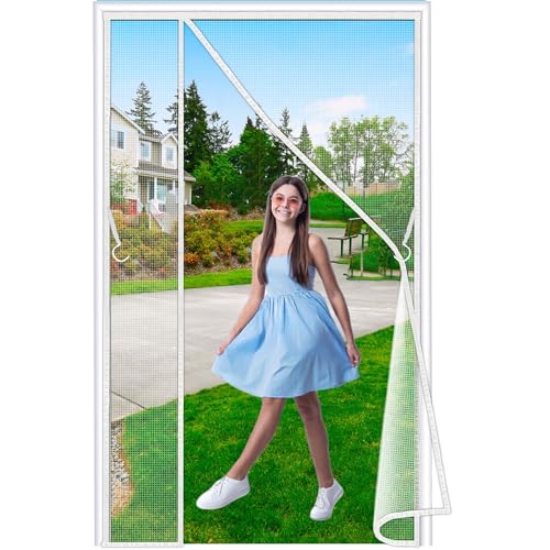 Luxvix Mosquitera Magnética para Puertas, 230x230 cm Cortina Mosquiteras Apertura Lateral Única Barrera Antimosquitos y Insectos Instalación Rápida Sin Taladros Material Duradero ‎Blanco