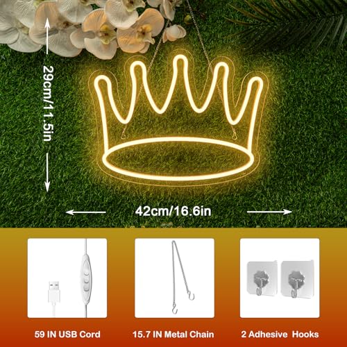 Image of Crown Neon Signs Led Crown Neon Light Large Wall Hanging Lights Art Decor Neon Lights for Bedroom Kid Room Shop Apartment Dorm Birthday Party Wedding(Warm White)