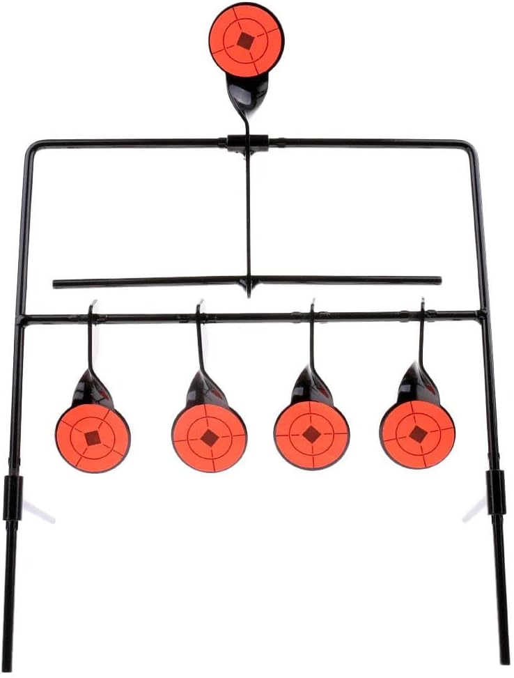 Heavy Duty Steel Self-Resetting Target Stand, Portable Shooting Practice Set with 10 Stickers, Indoor/Outdoor Training, Fun Plinking Experience, Black, 26x20x34.5cm, Adults and