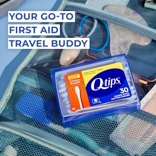Image of Q-tips Cotton Swabs, Hygiene Shield Travel Size Toiletries, for First Aid, Beauty and Baby, 100% Cotton, 30 Count (Pack of 2)
