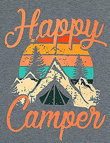 Graphic Tees For Women,Happy Camper Shirt For Women Camping Tee Shirts Funny Cute Graphic Tee Short Sleeve Letter Print Casual Tee Tops (Xl, Grey) #TOP2