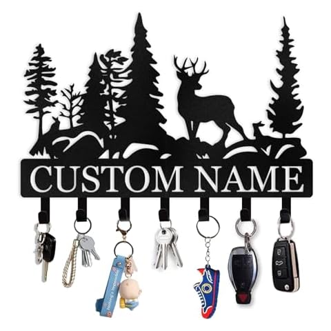 Personalized Key Holder for Wall, Custom Forest Deer Coat Rack Wall Hanging, Key Metal Key Holder Wall Mount, Key Holder for Wall, Key Rack Organizer for Kitchen, Hallway, Doorway, Home Decor Gift Cover