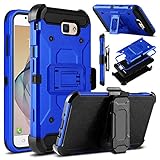 Galaxy J7 V Case, Galaxy J7 Perx Case, Galaxy J7 Sky Pro Case, Venoro Heavy Duty Shockproof Rugged Protection Case Cover with Belt Swivel Clip and Kickstand for Samsung Galaxy Halo / J7 2017 (Blue)