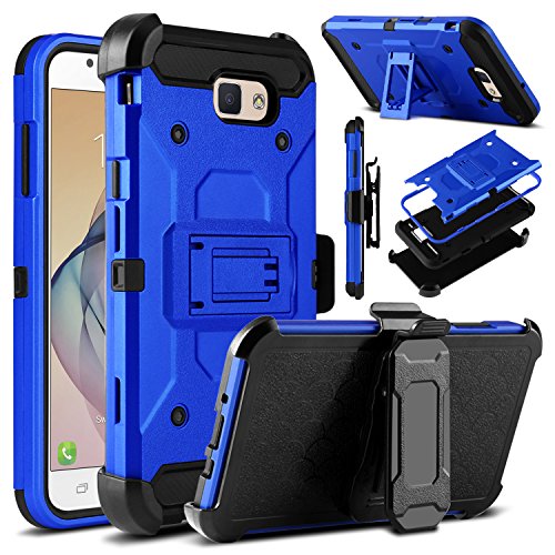 Galaxy J7 V Case, Galaxy J7 Perx Case, Galaxy J7 Sky Pro Case, Venoro Heavy Duty Shockproof Rugged Protection Case Cover with Belt Swivel Clip and Kickstand for Samsung Galaxy Halo / J7 2017 (Blue)