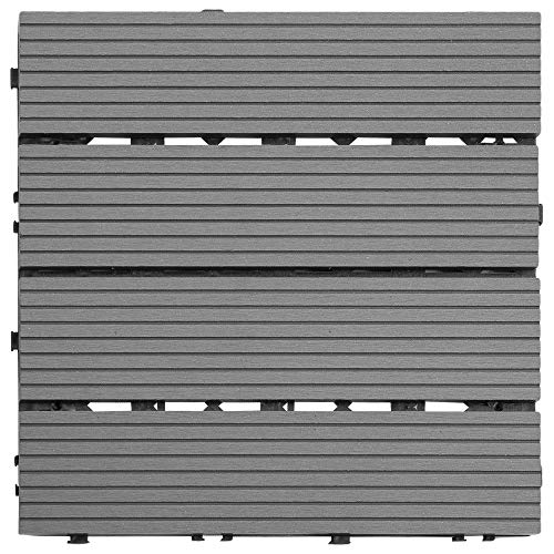 Samincom Deck Tiles Interlocking Wood-Plastic Composites Patio Pavers, Water Resistant Flooring Tiles Indoor Outdoor, 12"× 12", Pack of 22 (22 sq.ft), Dark Grey - Thumbnail 2