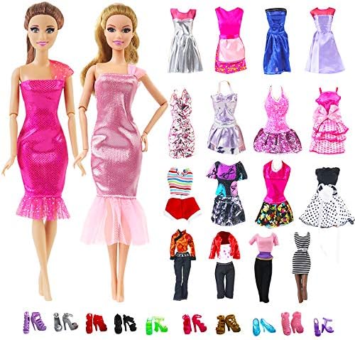 UCanaan 39 Items for 11” Ba-Girl Fashion Dolls Accessories10 Random Pattern Casual Dresses 10 Pairs Shoes 10 Hangers 5 Bags 4 Sling Clothes Birthday Xmas Gift