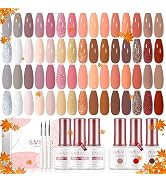 SAVILAND 36PCS Elegant Nudes Fall Gel Nail Polish Kit - 30 Colors 8ML White Pink Brown Glitter Ge...