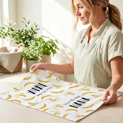 Image of Nana Gifts Banana Kitchen Towels 24x14 Inch, Nana Gift from Grandkids Reusable Dish Towels for Kitchen Bathroom Decor, Waffle Weave Absorbent Hand Cloth Tea Towel, Grandma Gifts for Mothers Day