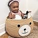 CherryNow Baby Basket for Newborn, Empty Baskets for Gift, Medium Animal Basket for Toy Clothes Towel, Woven Rope Bear Baskets for Kids, Brown, 15.7