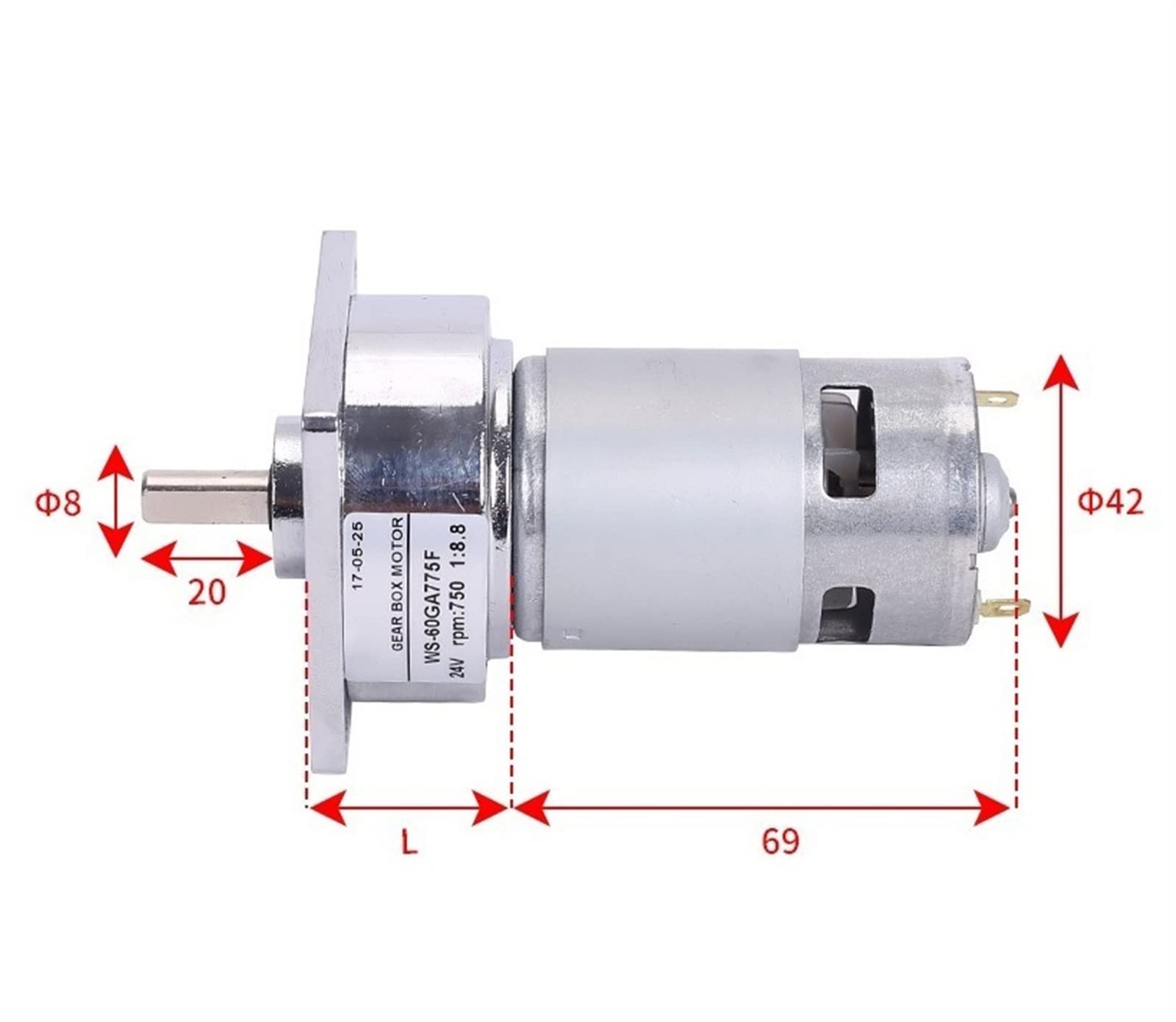 Prąd przekładniowy 60 mały silnik przekładniowy 24 V DC, silnik 775 Micro-Low-Speed 25 W DC 12 V regulacja prędkości obrotowej silnika z wysokim momentem obrotowym Przekładnia elektryczna (kolor