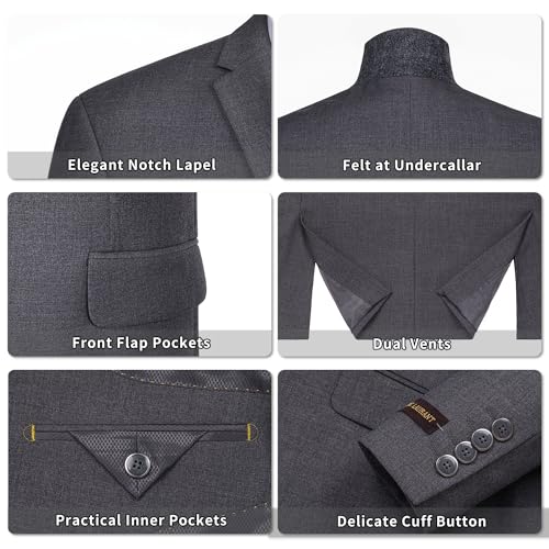 Men's 3 Piece Suit Slim Fit - Single Breasted Two Buttons Solid Business Wedding Suit Jacket Vest Pants Set4