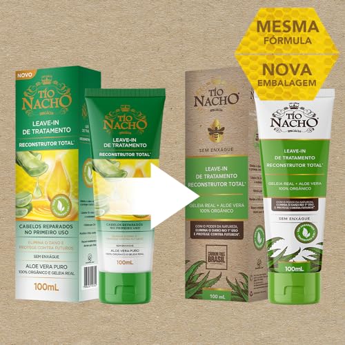 Tio Nacho Leave In Reconstrutor Total com Aloe Vera para reparação total, 100ml, Elimina e proteje c