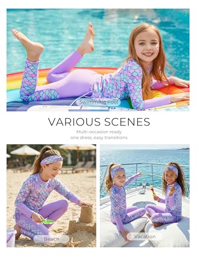 Image of GRACE KARIN Girls Long Sleeve Swimsuit Two Piece Rashguard Floral Swimwear 6-14Y