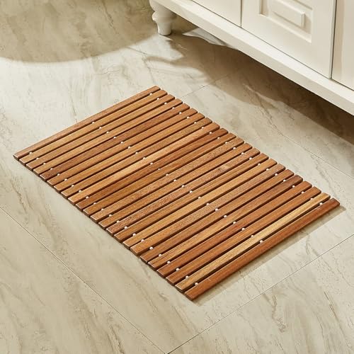 Organizedlife Badematte Holz, Teakholz rutschfest Badvorleger, Duschmatte, Holzduschmatte, Badezimmerteppich, Dusch Vorleger, Stabmuster (118x50 cm)