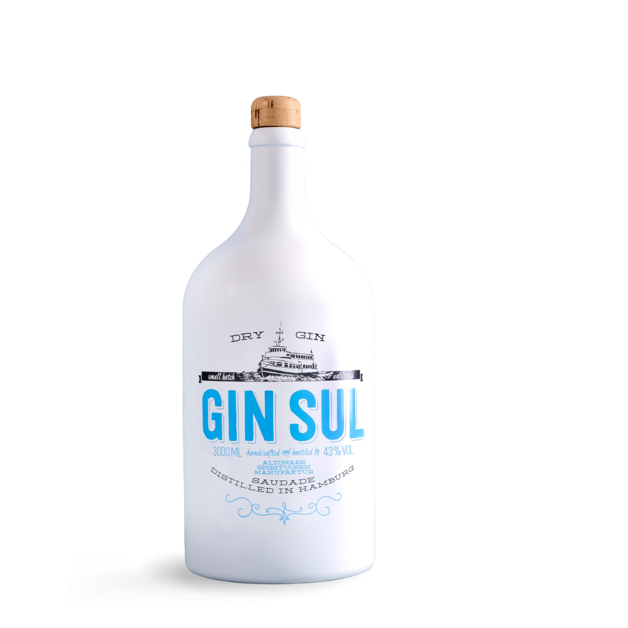 Gin Sul – 1 x 3l Distilled Dry Gin made in Hamburg 43% Vol., Doppelmagnum mit Metall Ausgießer als Geschenk, Aromen von Wacholder & Zitronen aus Portugal | Aromen von Wacholder & Zitronen aus Portugal