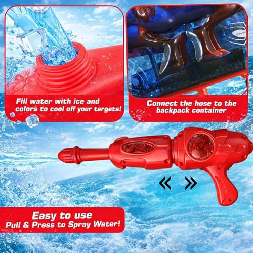 Image of GRAPHENE Red 5.8L Holi Pichkari Water Gun for Kids Backpack Holding Water Tank Pichkari with 100 Water Balloon High Pressure Squirt Spray Longthrow Water Pistol Gun for Boy Girl Summer Fun Pool Party